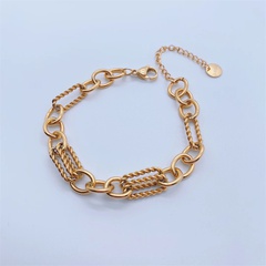 Fashion 18K Gold Plating Crossed Thick Chain Titanium Steel Bracelet