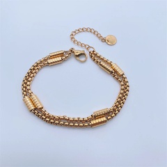 Fashion 18K Gold Plating Hip Hop Double Chain Titanium Steel Bracelet