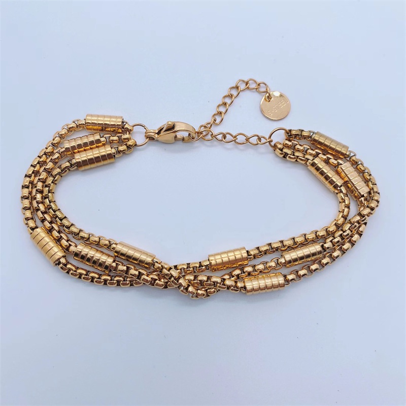 Fashion Elegant 18K Gold Plating MultiLayer Chain Titanium Steel Bracelet