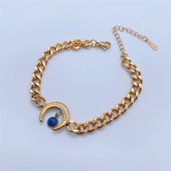 Fashion 18K Gold Plating Blue Eye Moon Thick Chain Titanium Steel Bracelet
