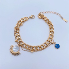 Fashion 18K Gold Plating Blue White Gem Pendant Thick Chain Titanium Steel Bracelet