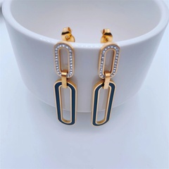 Fashion 18K Gold Plating Diamond Micro-Inlaid Long Oval Titanium Steel Earring