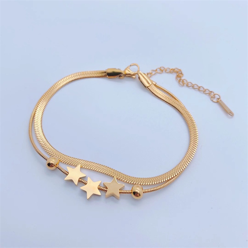 Fashion Elegant 18K Gold Plating Star Double Layer Chain Titanium Steel Bracelet