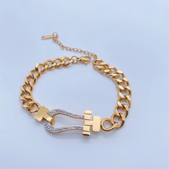 Fashion Elegant 18K Gold Plating Crossed Thick Chain Titanium Steel Bracelet