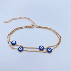 Fashion 18K Gold Plating Blue Eye Thin Chain Titanium Steel Bracelet