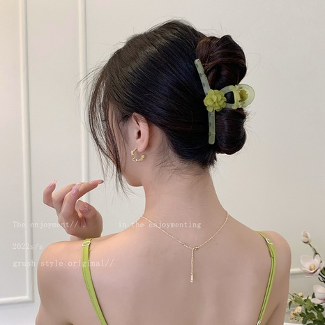 Fashion Green Solid Color Grip Women's New Summer Flower Barrettes Hair Accessories's discount tags