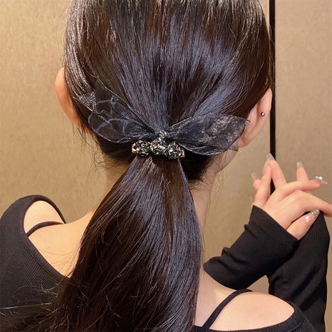 Fashion Inlay Rhinestone Lace Bow Hair Rope Hair Accessories Women's discount tags
