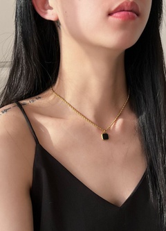 Wholesale Summer Titanium Steel Simple Black Agate Pendant Clavicle Chain Necklace