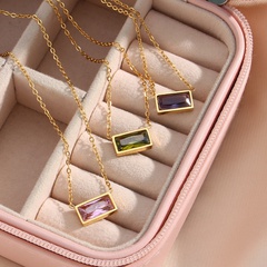Einfache Edelstahl Vergoldet 18K Gold Kleine Platz Diamant Anhänger Halskette