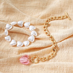 Fashion Jewelry Two Heart-Shaped Pearl Beaded Alloy Bracelet Set