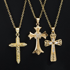 Fashion Creative Gold-Plated Pendant Inlaid with Zircon Cross Copper Necklace