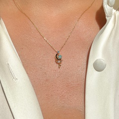 Fashion Star Moon Zircon Pendant Clavicle Chain  Ornament Copper Necklace