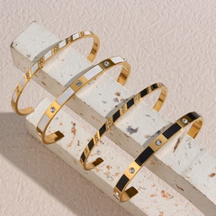 Fashion Stainless Steel 18K Gold Plating Rectangular Zircon Drop Oil Open-Ended Bracelet