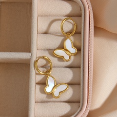 Mode de Femmes En Acier Inoxydable Plaqué 18K Blanc Shell Papillon Boucles D'oreilles