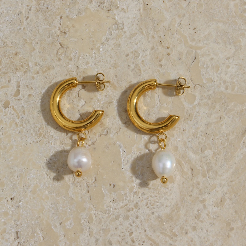 Mode Edelstahl Vergoldet 18K Einzigen Perle Ohrringe