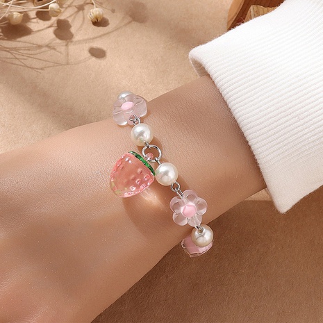 Fashion Simple Cute Creative Sweet Resin Strawberry Shaped Pendant Pearl Bracelet's discount tags