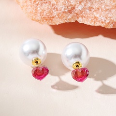 Fashion Ornament Heart-Shaped Zircon Pearl Ear Metal Studs Earrings