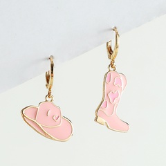 Fashion Jewelry Solid Color Pink Dripping Hat Boots Shaped Alloy Earrings