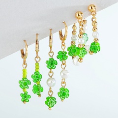 Fashion Jewelry Stacked Glass Flower Shaped  Alloy Earring Set