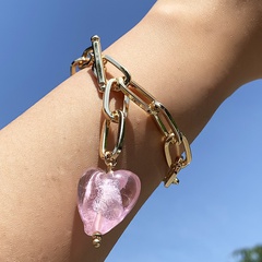 Fashion Jewelry Glass Peach Heart Shaped Chain Alloy Bracelet