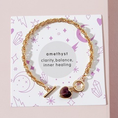 Fashion Jewelry Natural Heart-Shaped Amethyst Stone Alloy Bracelet