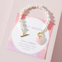 Fashion Jewelry Natural Pink Crystal Heart-Shaped Stone Alloy Bracelet