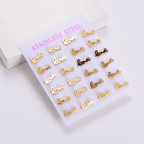 Fashion Elegant Love Letter Vacuum Electroplating Stainless Steel Ear Stud's discount tags