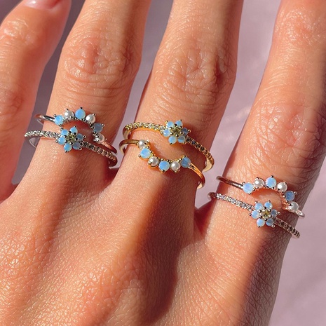 2022 Summer New Fashion Blue Color Flower Cool  Copper Rings's discount tags