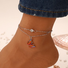 Fashion Dripping Butterfly Double-Circle Female Bohemian Pendant Beach Alloy Anklet