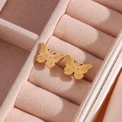 Fashion Geometric Animal Earrings Stainless Steel Plated 18K Gold Carved Butterfly Ear Studs