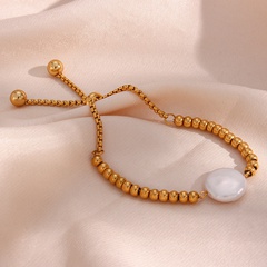 Retro Style Pearl Stainless Steel Plated 18K Beads Drawstring Bracelet