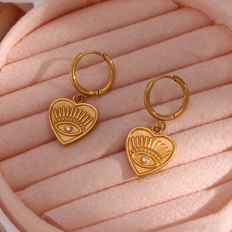 Fashion Ear Hoop Jewelry Stainless Steel Plated 18K Heart-Shaped Devil's Eye Pendant Earrings's discount tags