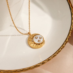 Fashion Women's Stainless Steel Shell Star Moon Small Sun Round Pendant Necklace