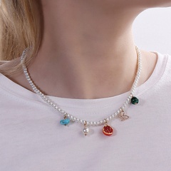 Fashion Creativity Pomegranate Butterfly Geometric Pearl Shaped Pendant Necklace