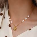 Fashion Womens Stainless Steel Vintage Freshwater Pearl Square Star Pendant Necklacepicture8