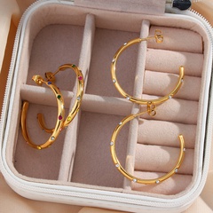 Mode Edelstahl Vergoldet 18K Gold Übergroßen Zirkon Intarsien Ohrringe