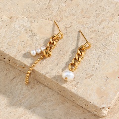 Mode Edelstahl Asymmetrische Kette Perle Ohrringe