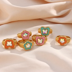 Neue Schmetterling Ring Ornament Großhandel Süße Acryl Bunte Strass Blume Tropfen Öl Ring