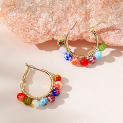 Fashion Ornament Geometric Glass Bead Metal Winding Earring