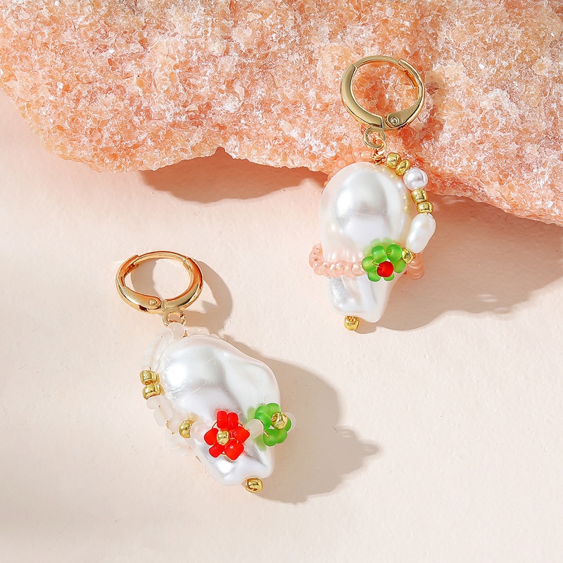 Fashion Jewelry Imitation Baroque Pearl Weave Flower Shaped Beaded  Earrings