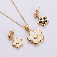 2022 New Plum Blossom Drop Oil Gold Plated Necklace Ear Stud Set
