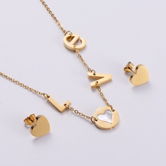 Fashion Letters Love Heart  Necklace Ear Stud Couple Wear