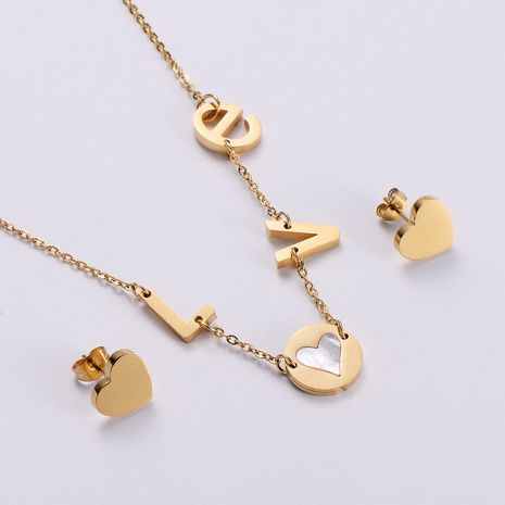 Fashion Letters Love Heart  Necklace Ear Stud Couple Wear's discount tags