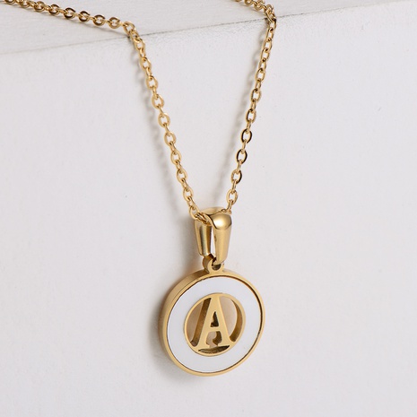 Fashion Simple 26 English Letters with White Shell Round Brand Pendant Necklace's discount tags