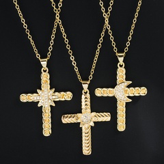 Hip Hop de moda para hombres y mujeres colgante de cobre chapado en oro con incrustaciones de collar de Cruz de circón