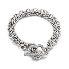 Fashion Retro Stainless Steel Simple Heart-Shaped T Buckle Double-Layer Bracelet Female Wholesale
