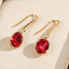 Simple Oval Jacinth faux Red Barklyite zircon Earrings