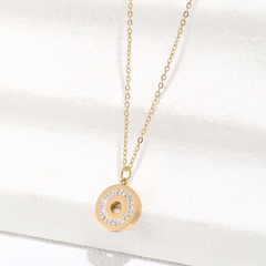 Fashion Hollow Ring Great Wall Pattern Rhinestone Pendant Stainless Steel Clavicle Necklace