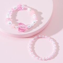 Fashion Jewelry Glass Peach Heart Shaped Stringed Pearls Alloy Bracelet Set