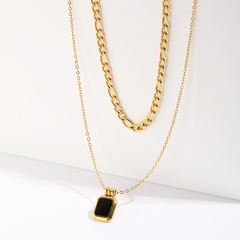 2022 new style Stainless Steel 18K Gold Plating Black Oil Dripping Pendant Double-Layer Necklace